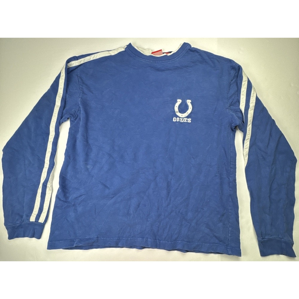 NFL Indianapolis Colts Long Sleeve Shirt Stripes Horseshoe Logo Size LT Blue